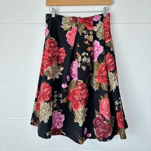 Zara Women Black Floral Midi Skirt Pleated Size Medium